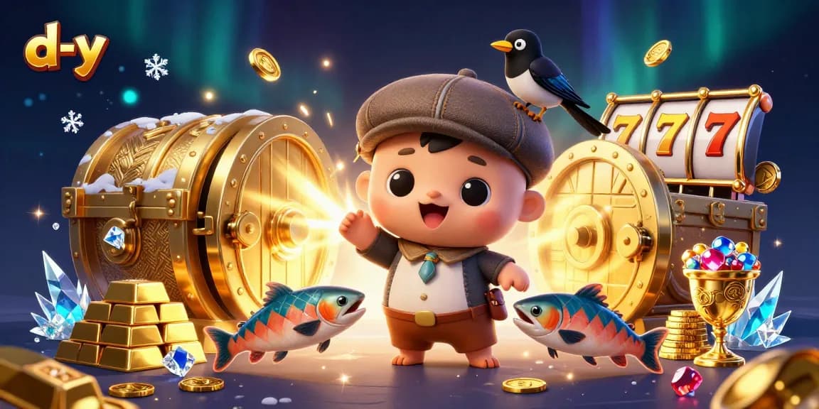 Spin the reels and unlock treasures with d-y's vibrant casino adventure featuring playful characters.