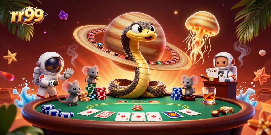 Engage with rr99 as astronauts bet on roulette-like Saturn rings in a vibrant casino scene.