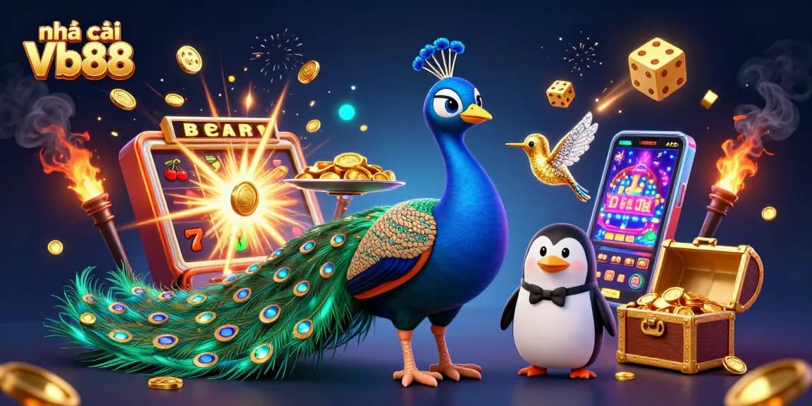 Experience the thrill of nhà cái Vb88 with a stunning casino scene featuring rich characters and vibrant game elements.