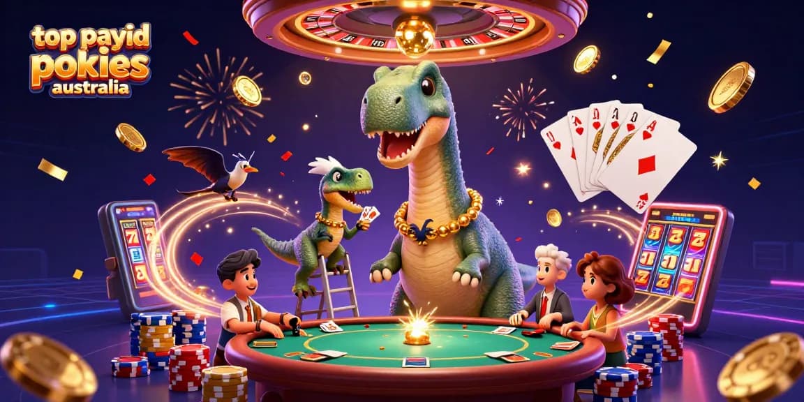 Experience thrilling top payid pokies australia action in a vibrant, cartoon-style casino scene.