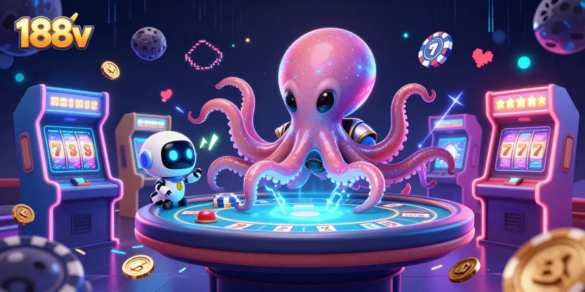 Experience thrilling games at 188v with vibrant visuals and engaging gameplay in a dynamic casino scene.