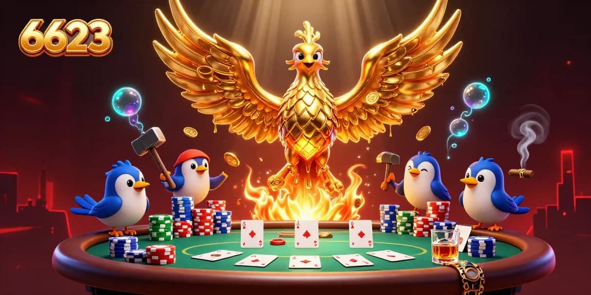 Experience thrilling wins with 6623 at a vibrant casino-themed scene featuring a golden phoenix.