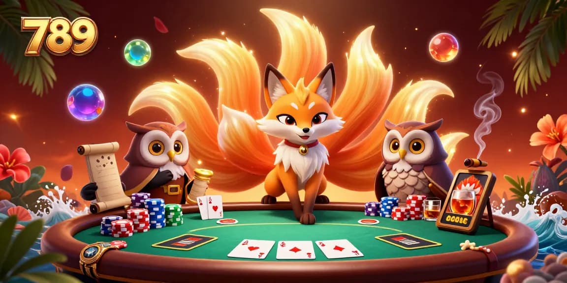 Win big with 789 as a colorful nine-tailed fox spirit guides your poker adventure.