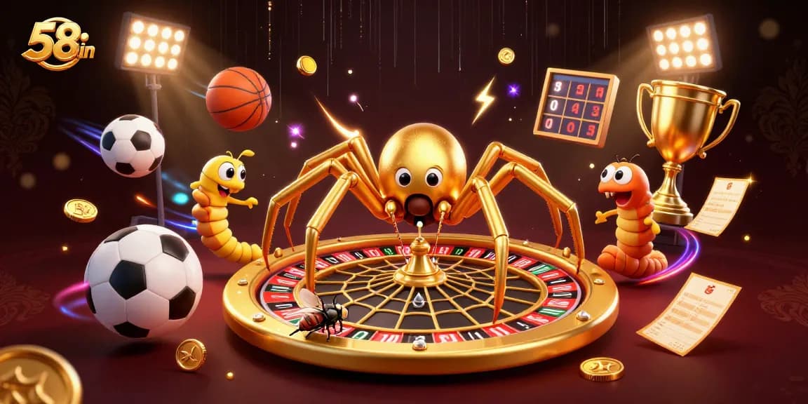 Engage with 58win's exciting atmosphere as characters navigate casino games amidst vibrant energy.