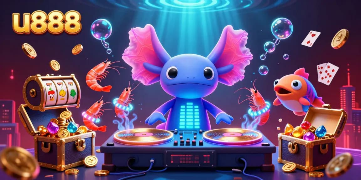 Experience the thrill of u888 online gaming with vibrant characters, slot elements, and underwater treasure.