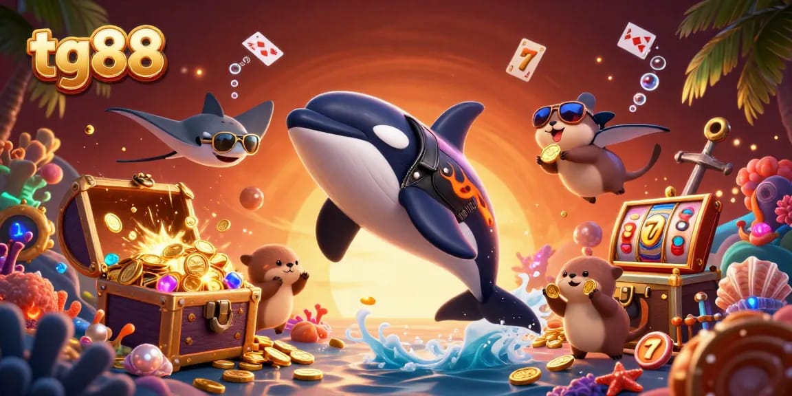 Experience the thrill of tg88 with cartoon characters winning big in a vibrant casino scene.