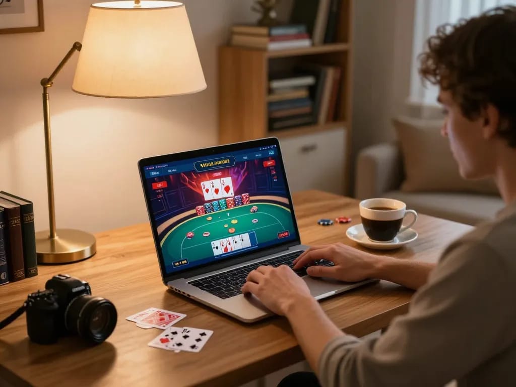 Engaging in strategic gameplay at LU 88 online casino from a cozy home setup.