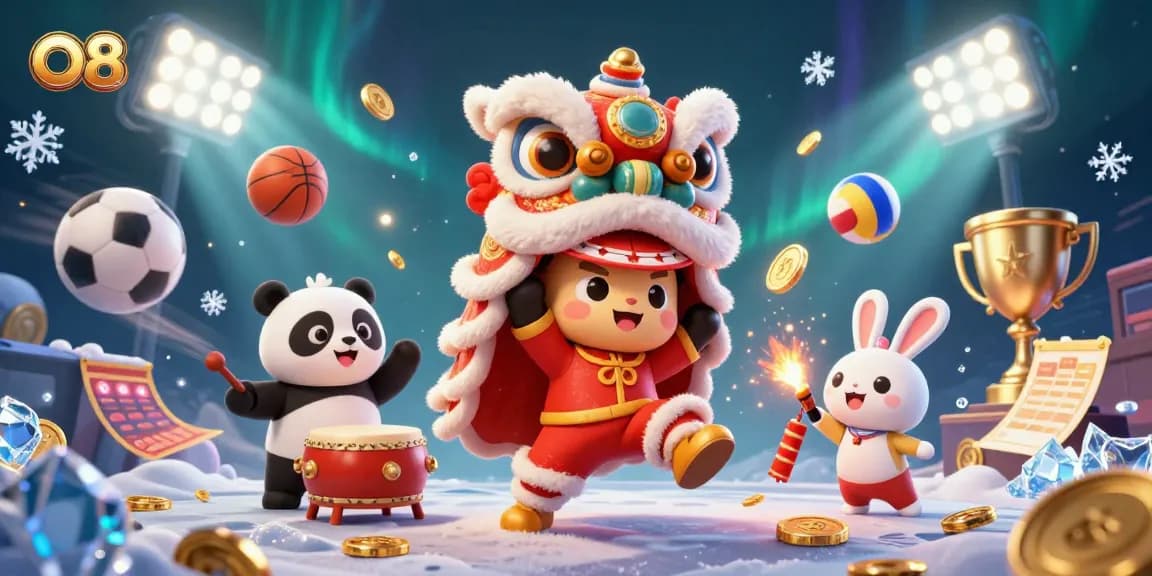 Experience thrilling gameplay at O8 with dynamic sports action and festive characters.