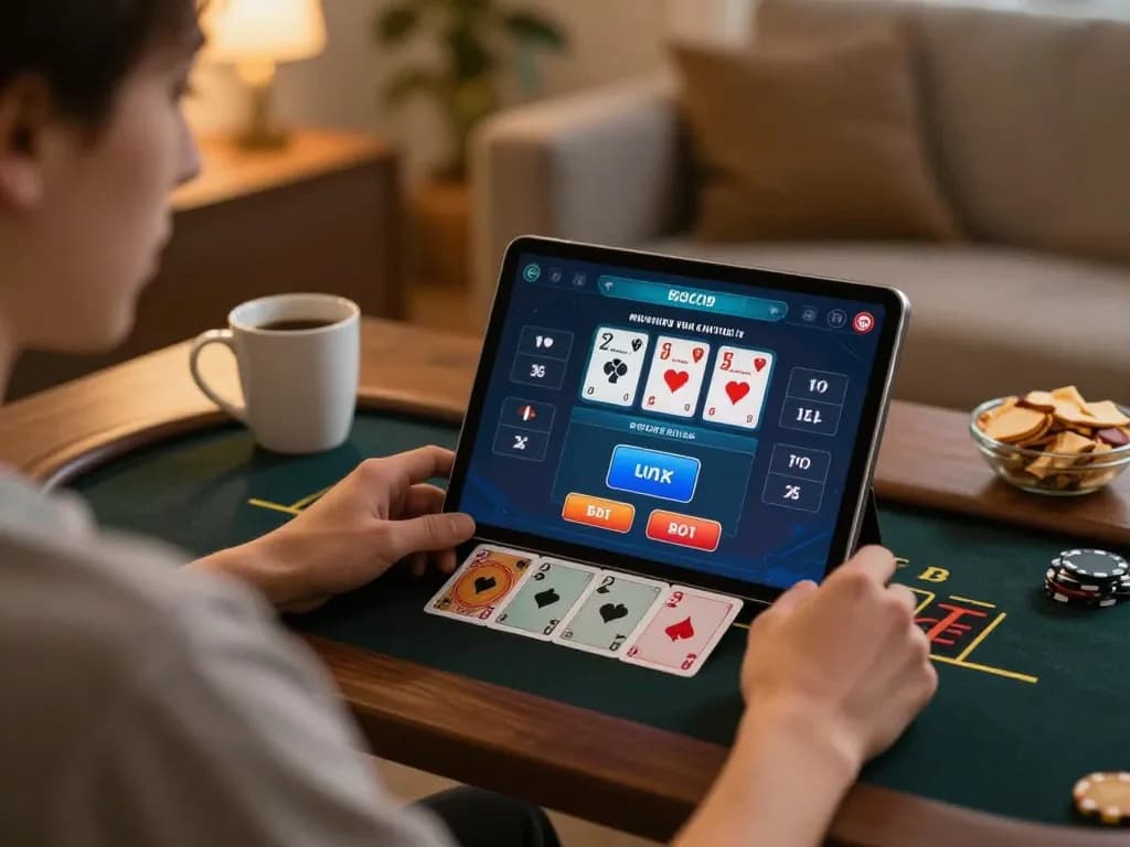 Engaging in MM88 live dealer baccarat while enjoying a cozy home setting.