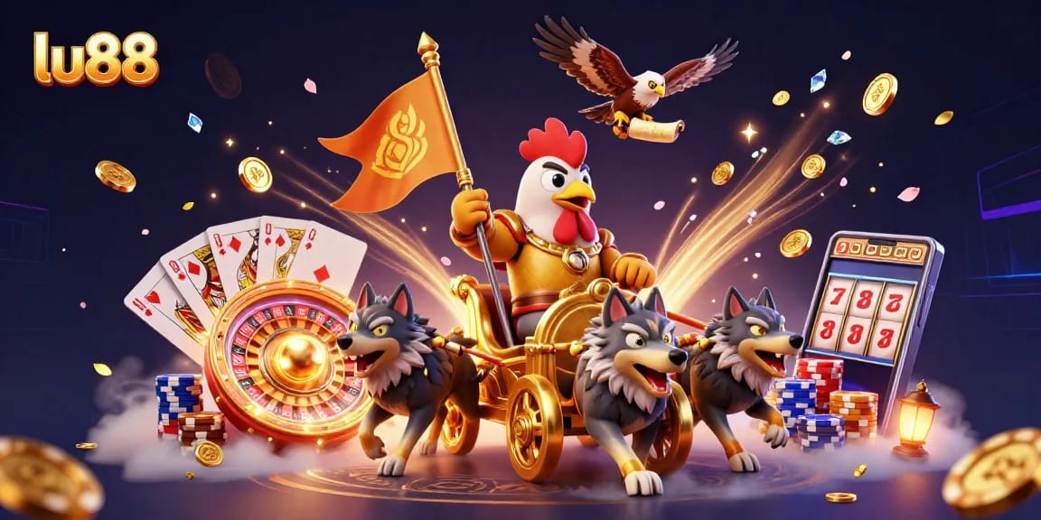 Experience thrill at lu88 with a dynamic scene filled with golden riches and gaming excitement.