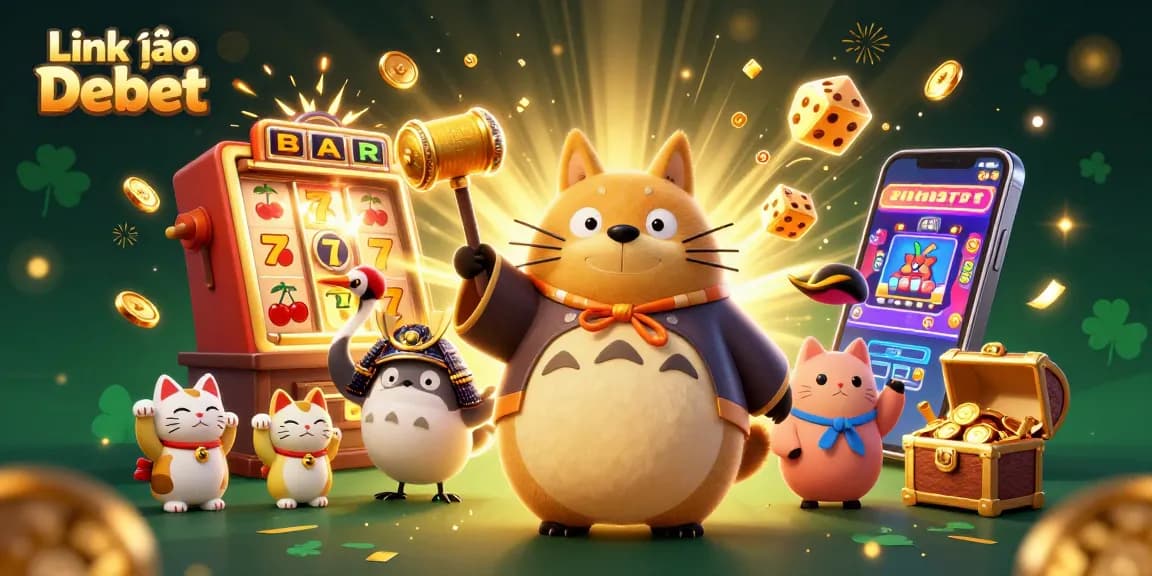Engage with Link vào Debet through this vibrant casino-themed 3D illustration showcasing playful characters and exciting gaming elements.