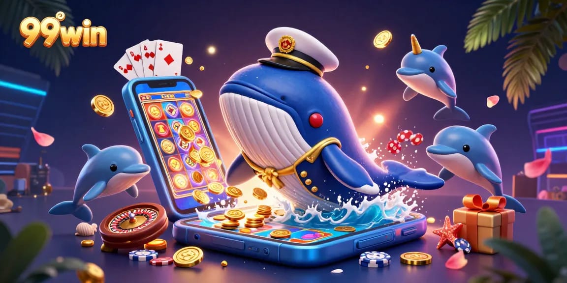 Experience the thrill of 99win with a vibrant casino scene featuring dynamic characters and games.