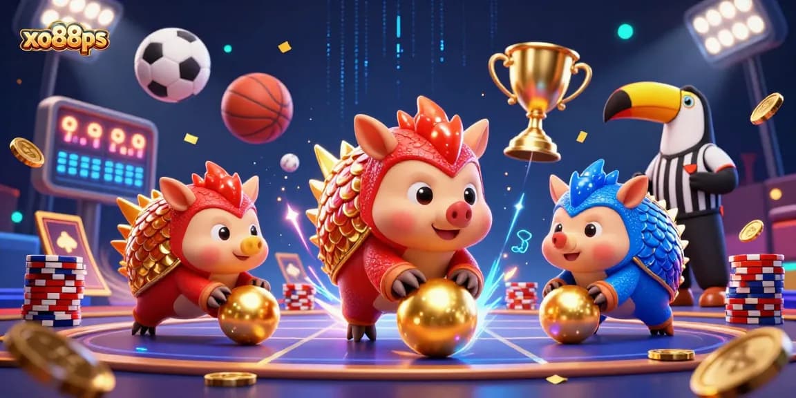 Exciting scene of pangolins rolling into golden balls, representing gaming action at xo88ps.