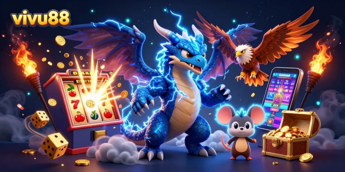 Engage in thrilling gameplay at vivu88 with a dynamic casino scene featuring electric characters and exciting game elements.