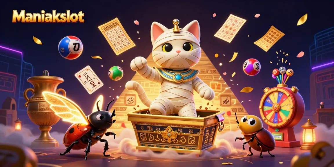 Experience exhilarating wins with Maniakslot's vibrant gaming scene filled with lucky symbols and golden surprises.