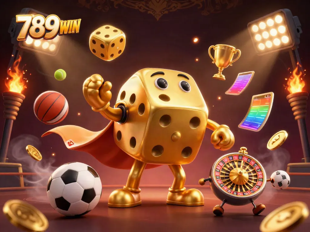 Experience thrilling games with 789WIN in a vibrant casino scene featuring dynamic characters.