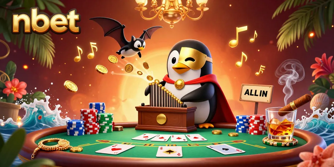 Experience the thrill of nbet with a playful 3D casino scene featuring vibrant characters and poker elements.
