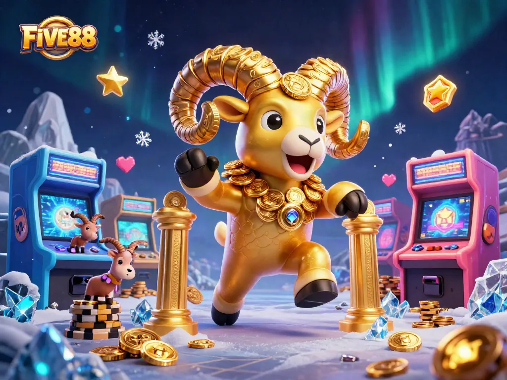 Experience the excitement of FIVE88 in this vibrant casino-themed illustration filled with dynamic game elements.