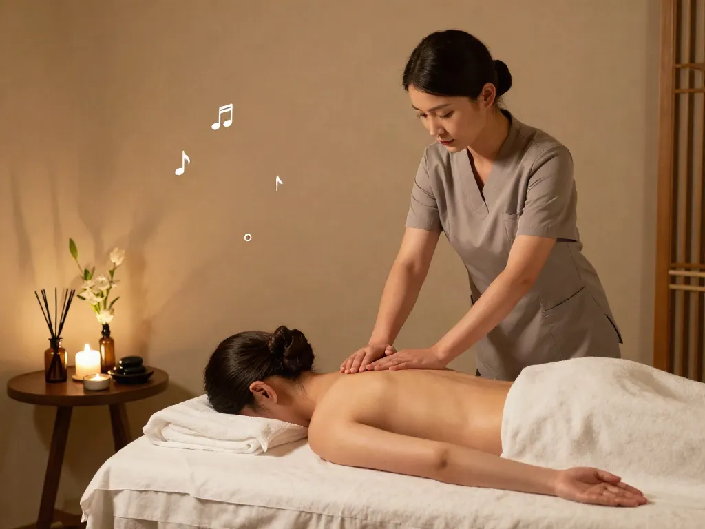 Relaxing 용인출장안마 at a serene spa with calming decor and natural elements.