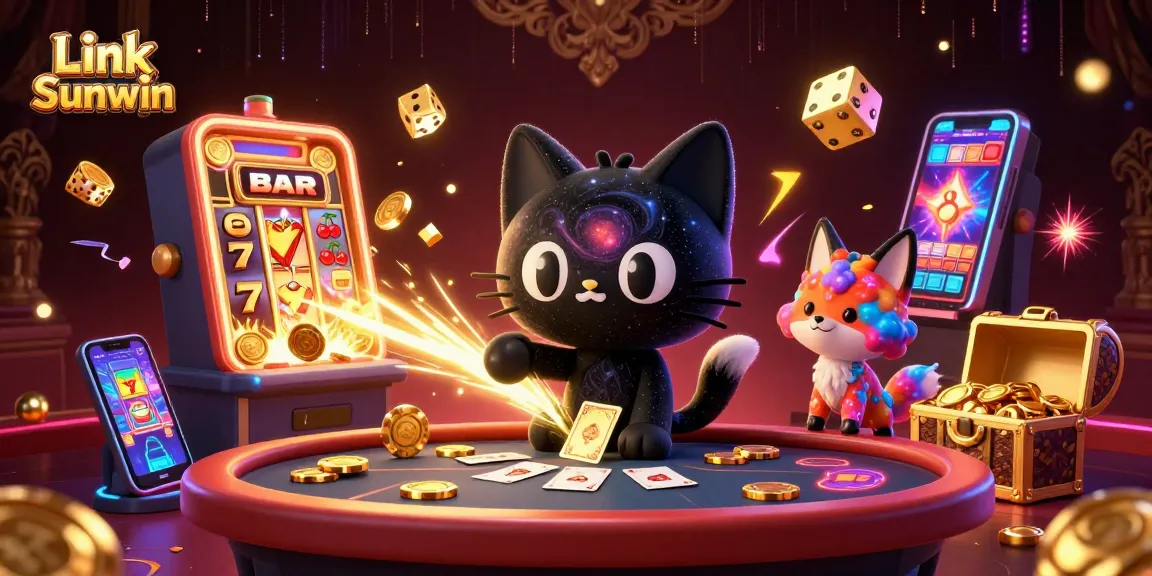 Experience excitement with Link Sunwin in this vibrant cosmic casino scene full of winning elements.