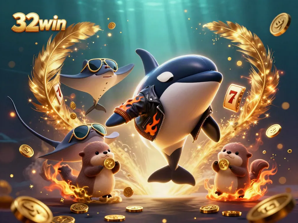 Experience thrilling gameplay at 32win with a dynamic casino illustration showcasing exciting slot elements.