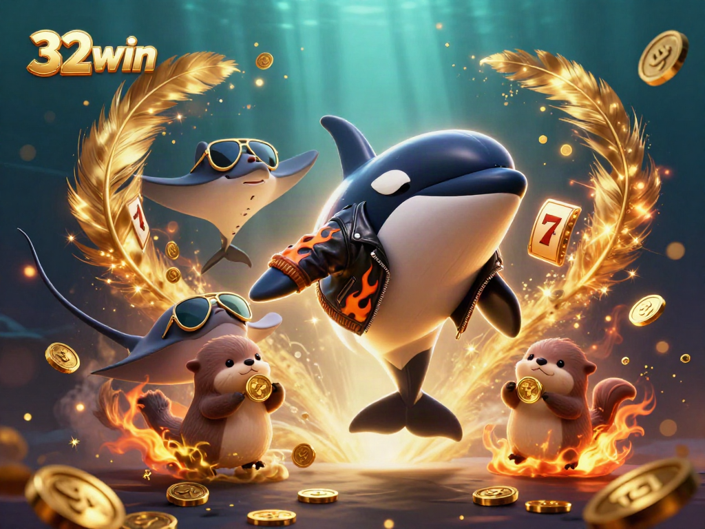 Experience thrilling gameplay at 32win with a dynamic casino illustration showcasing exciting slot elements.