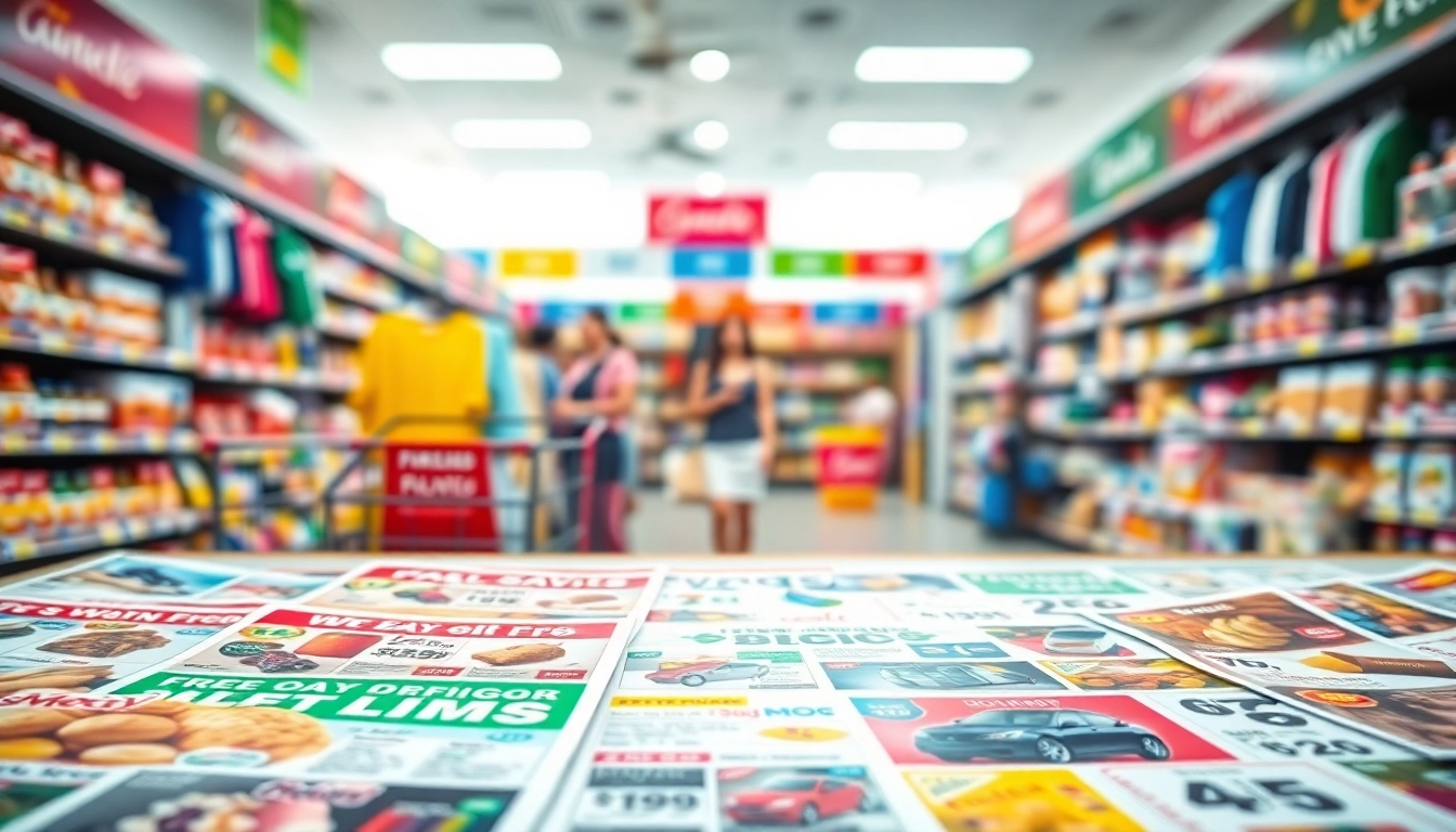 Engaging scene of diverse Weekly Flyers showcasing discounts and deals on various products.