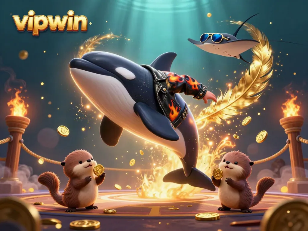 Experience thrilling casino adventures with vipwin featuring animated characters celebrating with golden coins.