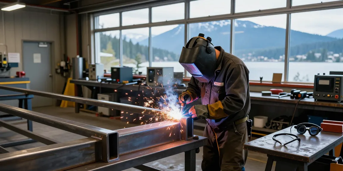 Custom metalwork North Vancouver being crafted by skilled metalworker in vibrant workshop.