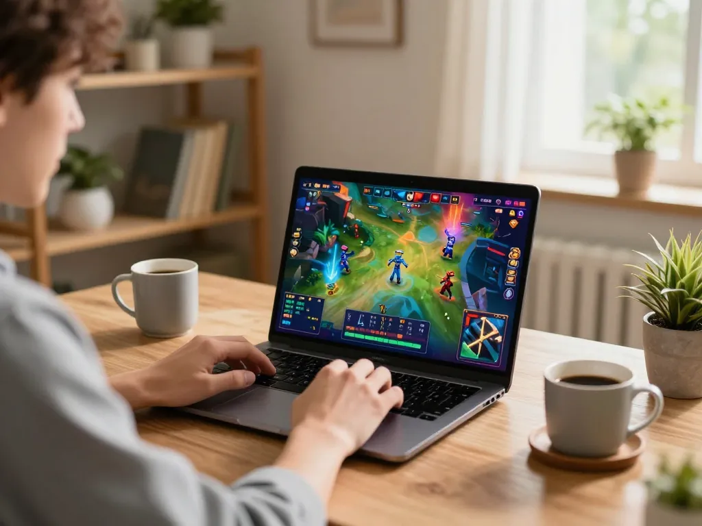 Engaging in a lively game bài session on a laptop at home, showcasing strategic gameplay.