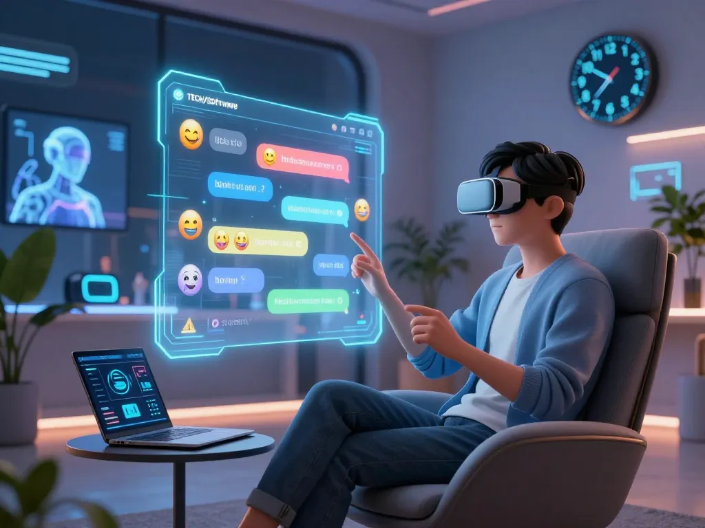 Interactive conversation with CrushonAI's animated character in a high-tech digital space.