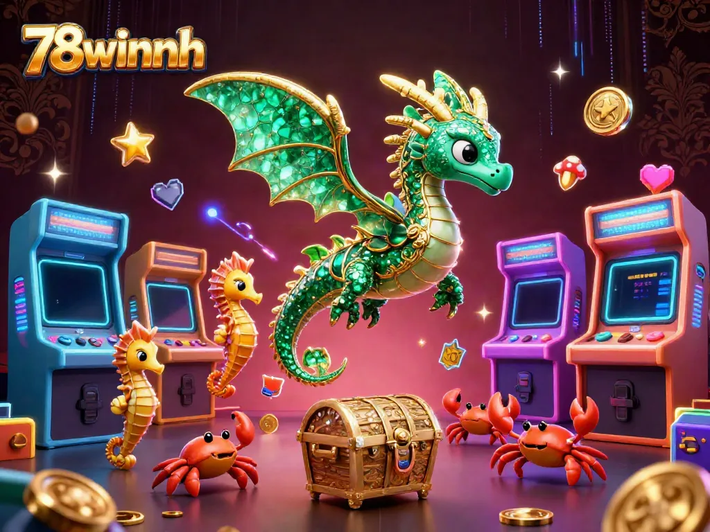 Engage with 78winnh's vibrant casino gaming scene featuring a majestic sea dragon and treasure elements.