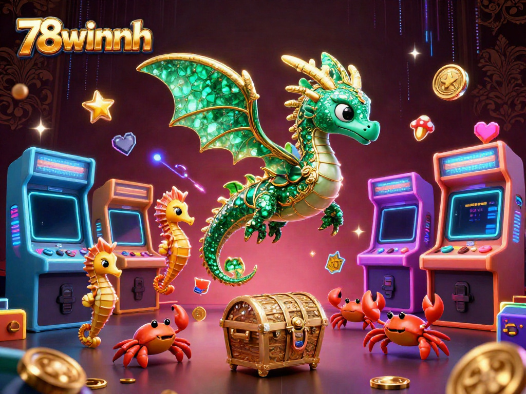 Engage with 78winnh's vibrant casino gaming scene featuring a majestic sea dragon and treasure elements.