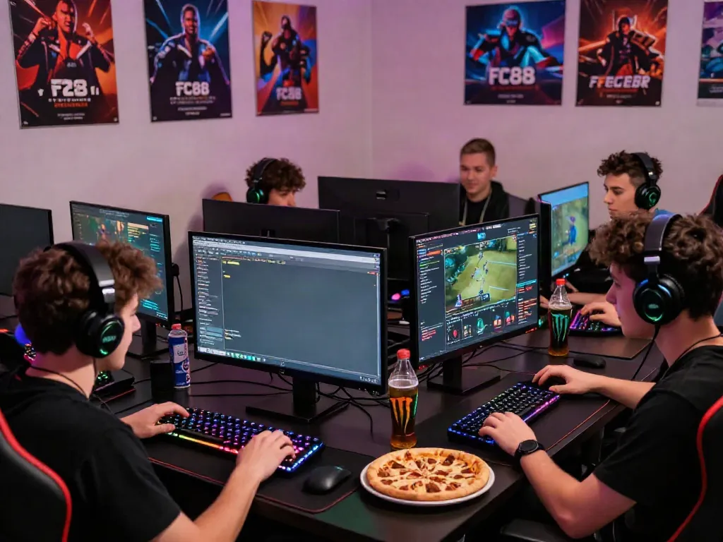 Esports gamers enjoying competitive play on FC88 platform with vibrant setups.