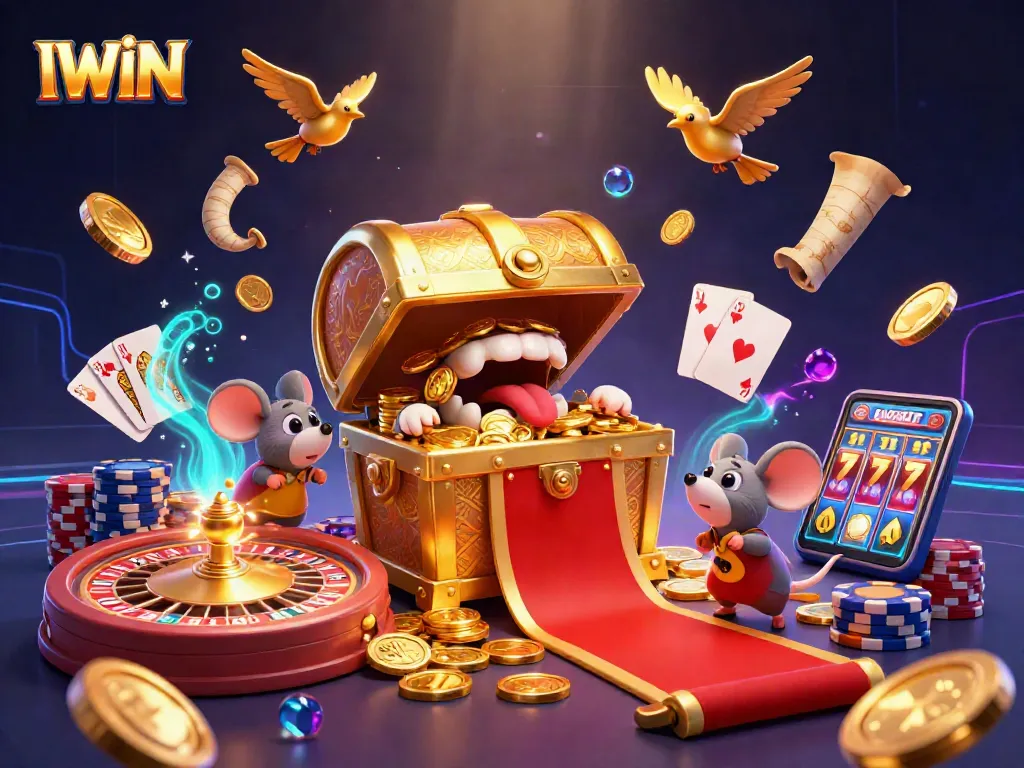 Experience IWIN's vibrant casino world with sparkling gems and dynamic game elements.