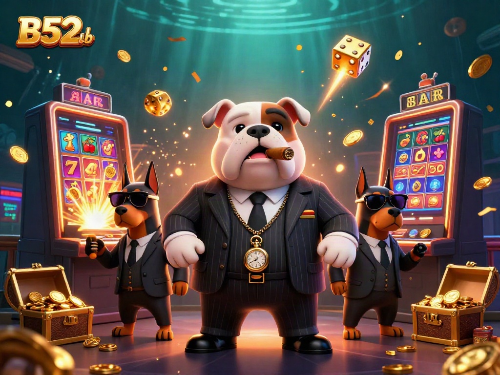 Experience the excitement of B52club with a vibrant casino scene featuring animated characters and dynamic game elements.