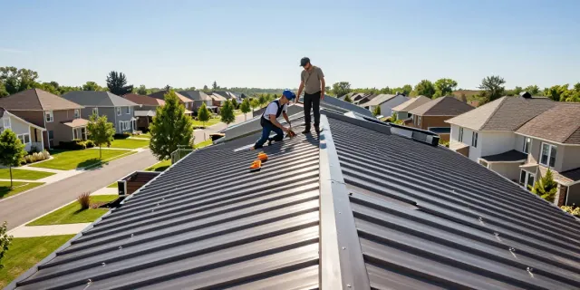 MRoof installation showcasing durable metal roofing in a sunny neighborhood.
