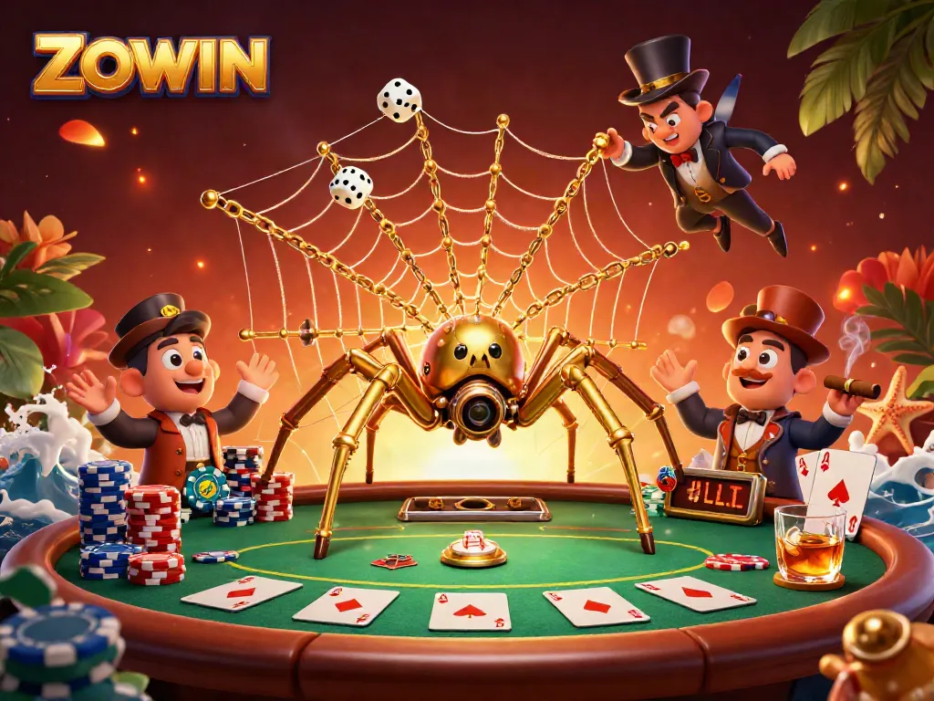 ZOWIN captures excitement at the casino with a whimsical steampunk scene filled with poker elements and vibrant colors.
