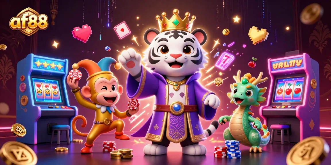 Engage with af88's exciting slot games, featuring vibrant characters and immersive casino elements.
