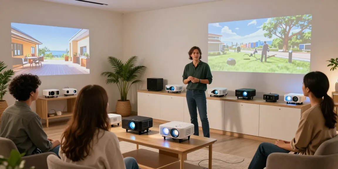 Demonstratie proiector LED într-un showroom modern, evidențiind aplicațiile inovatoare ale produselor LED.