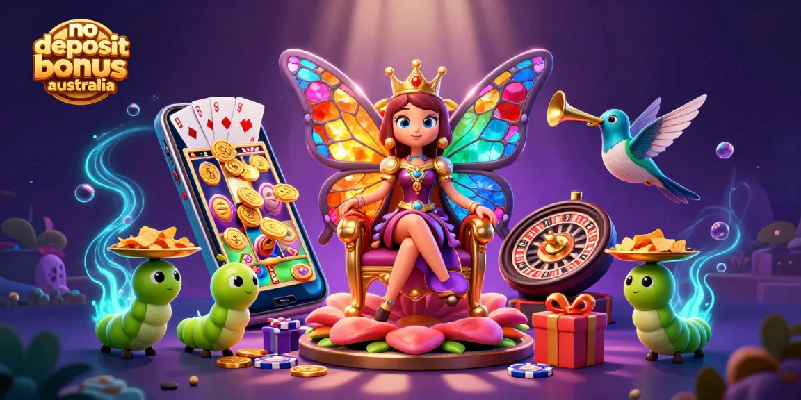 Exciting scene showcasing no deposit bonus australia with vibrant characters and casino elements.