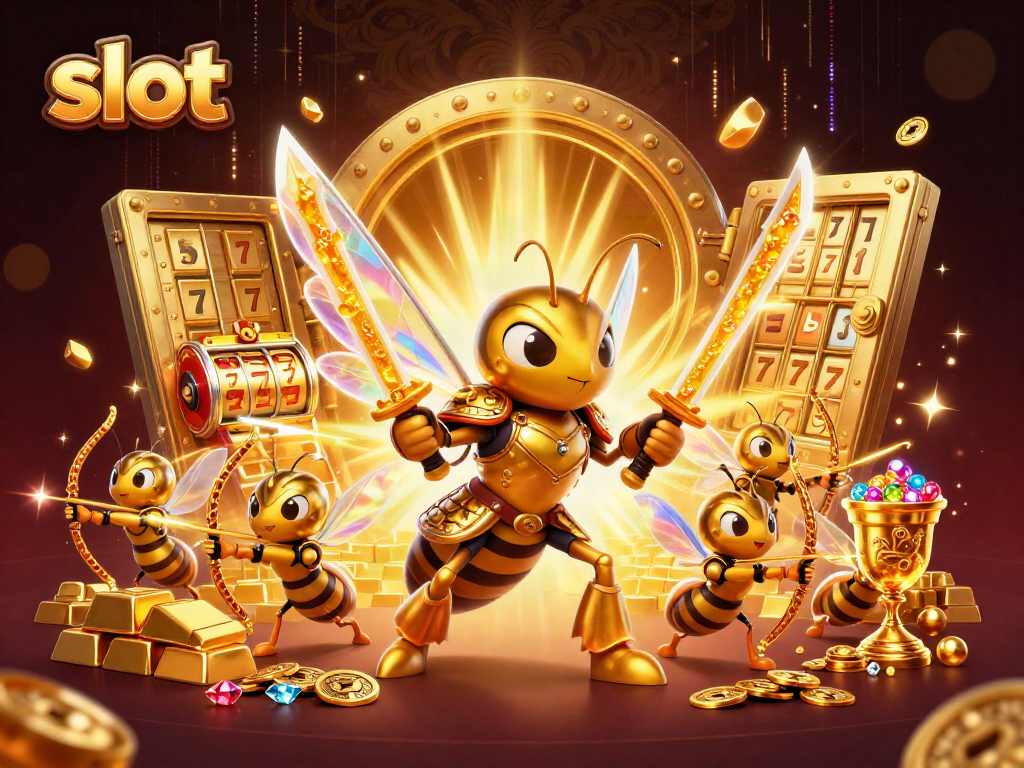 Engage with slot gaming excitement featuring a dynamic casino scene with lively characters.