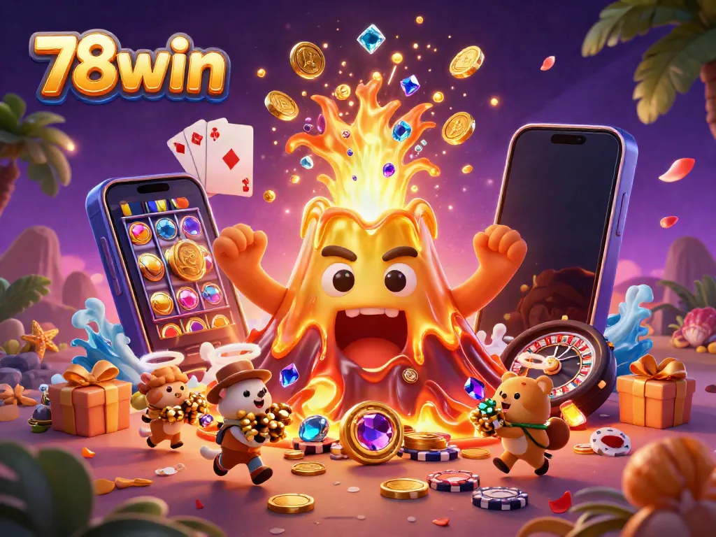 Engage with thrilling slots and treasure at 78win's vibrant casino illustration.