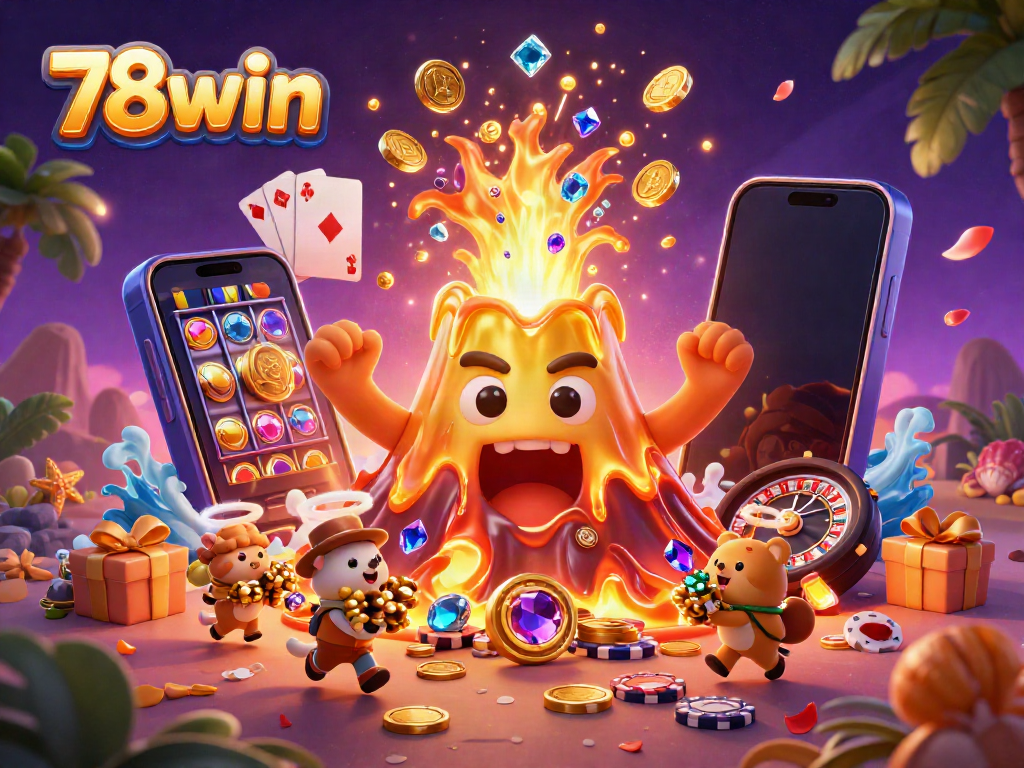 Engage with thrilling slots and treasure at 78win's vibrant casino illustration.