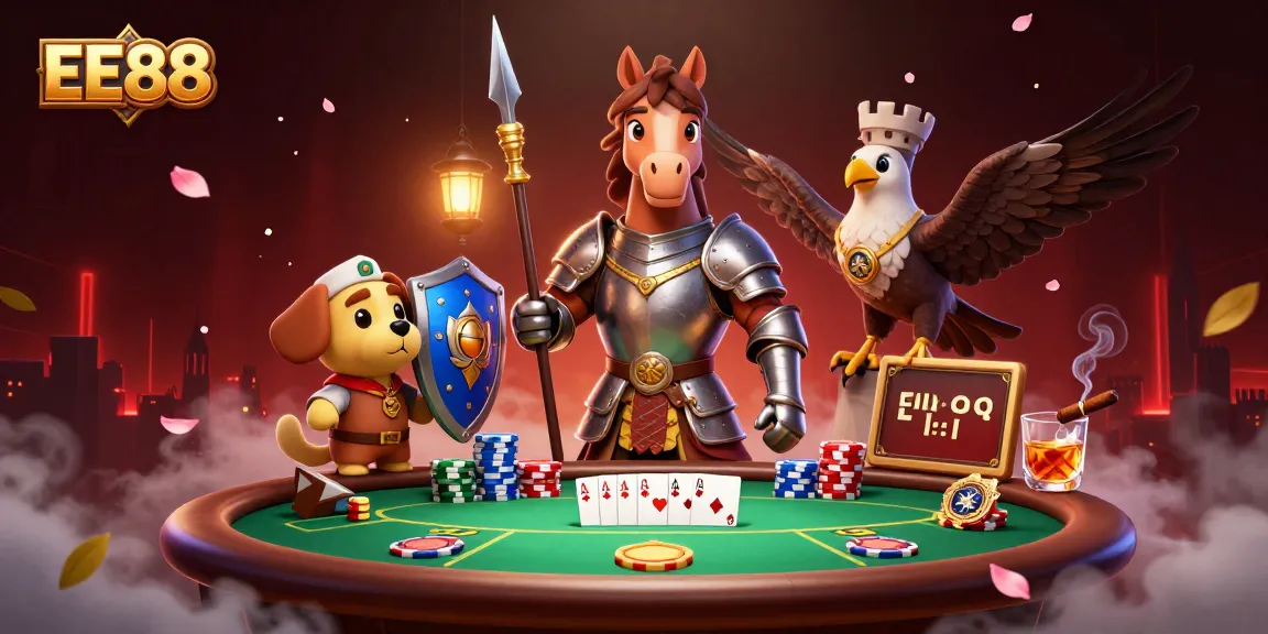 Engage in expert gameplay at EE88 with a vibrant poker scene featuring knights and game elements.